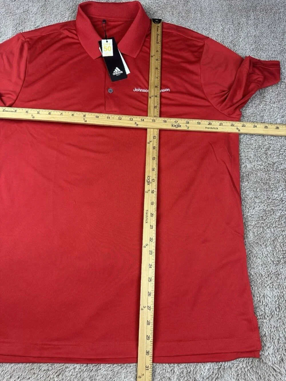 NWT Adidas Golf Polo Shirt Mens Large Red Johnson & Johnson Performance UPF 50+